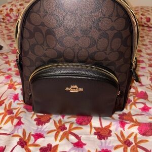 Coach Signature Brown Backpack with Gold Details